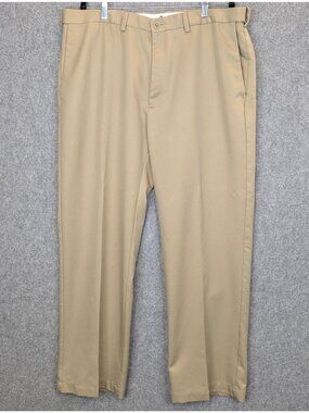 Haggar Mens Khaki Dress Pants 40x30 Relaxed Fit Flat Front Polyester